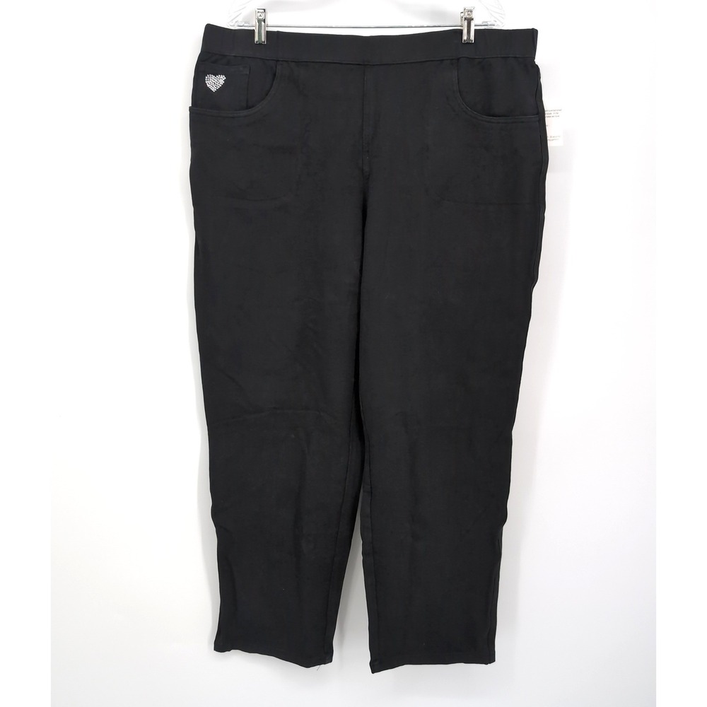 Quacker Factory DreamJeannes Pants Black Heart Rhinestone Women XL